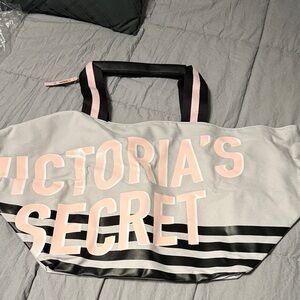Victoria's Secret Black and Pink Striped Tote